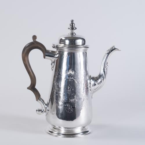 George II solid Silver Coffee Pot by Edward Feline, London, 1743