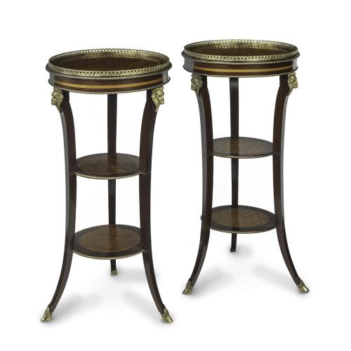 late 19th century French 3 tier satinwood side tables