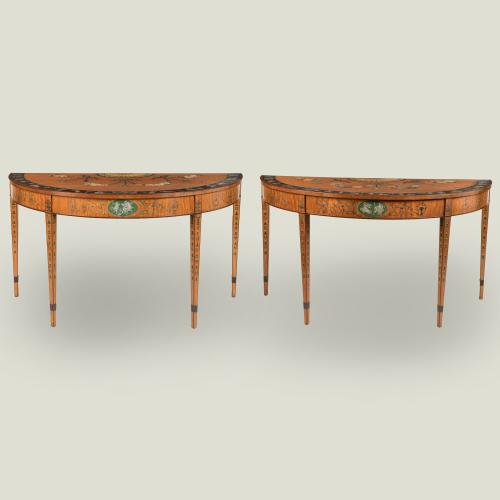 Neoclassical Painted Satinwood Console Tables