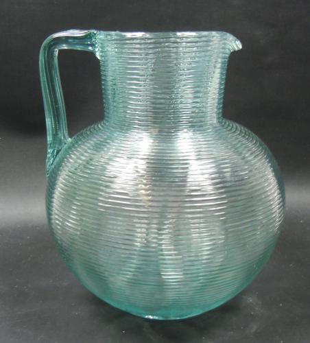 Large crystal glass jug with pale blue trail decoration English circa 1880