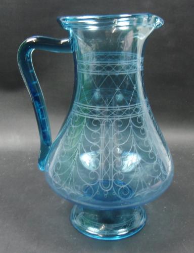 Islamic style teal coloured glass jug, signed for Lobmeyr, Austria circa 1900