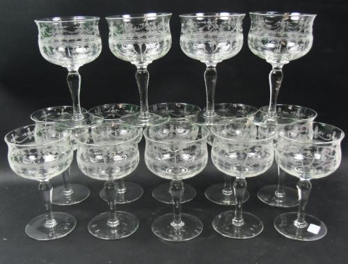 Set of Fourteen open champagne glasses