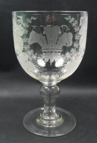 Large crystal glass serving rummer engraved with the Prince of Wales Feathers, circa 1850