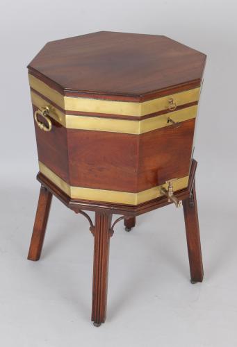 George III mahogany and brass-banded octagonal wine-cooler