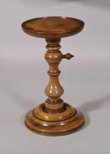 S/5862 Antique Treen Late Georgian Apple Wood Adjustable Candle Stand