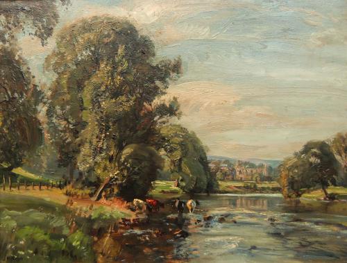 Herbert Royle "The Wharfe, Bolton Abbey" Yorkshire oil painting