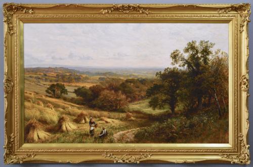 Worcestershire landscape harvest oil painting of the Vale of Evesham by Alfred Augustus Glendening Snr