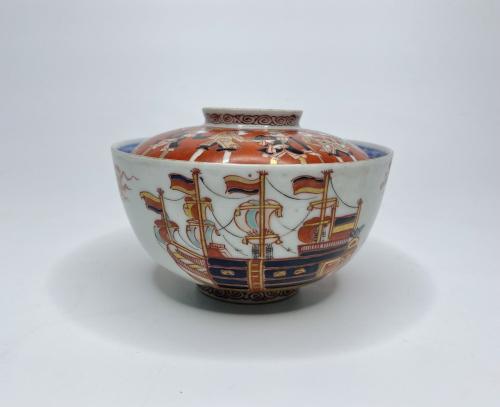 Imari ‘Black Ship’ porcelain bowl and cover