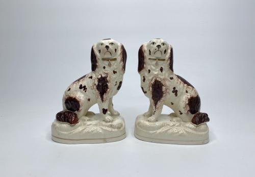 Pair Staffordshire pottery Spaniels, circa 1840