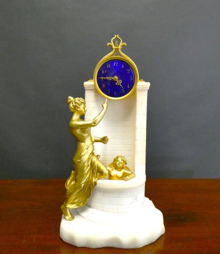 French White Marble and Ormolu Figural Mantel Clock