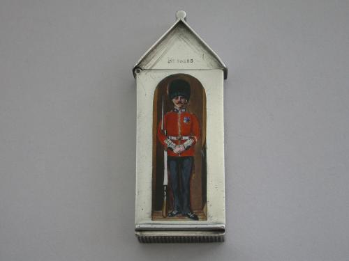 Victorian Silver & Enamel Sentry Box Vesta Case - The Coldstream Guards
