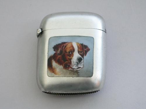 Victorian Silver and Enamel St Bernard Dog Vesta Case