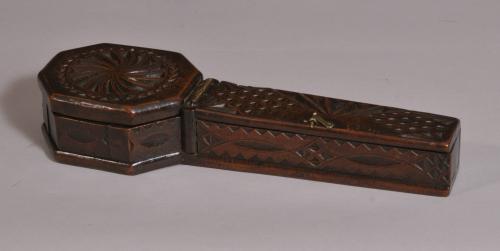 S/5897 Antique Treen 18th Century Carved and Dated Cherry Wood Box