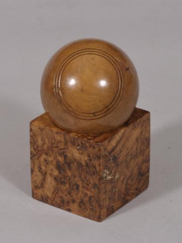 S/5909 Antique Treen 19th Century Boxwood Bowling Jack on a Later Stand