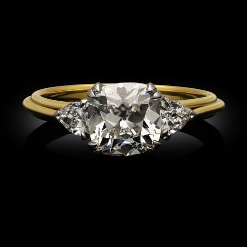 Old Mine Cushion Cut Diamond And 18ct Yellow Gold Ring