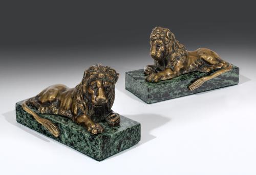 Bronze Lions on Marble Bases