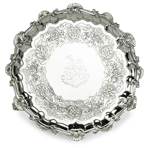 George IV crested silver tray commemorating the marriage of Lieutenant Colonel Thomas Arthur, 3rd Dragoon Guards