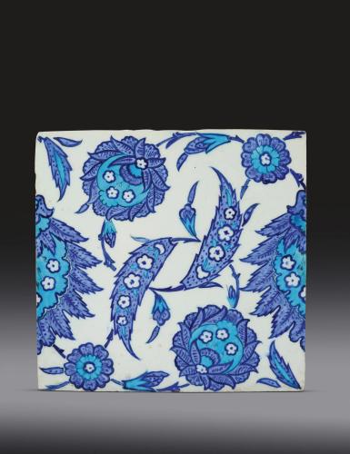 Important Iznik Pottery Blue and White Tile