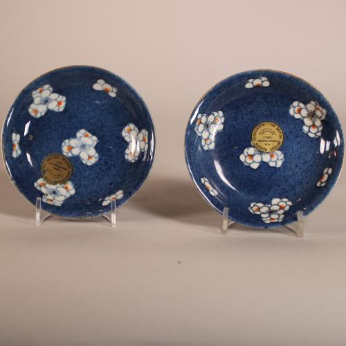 Pair of Kangxi plates with powder blue ground and iron red decoration