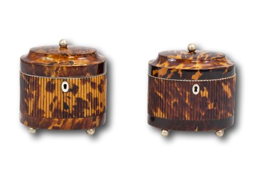 Overview of the two tortoiseshell tea caddies