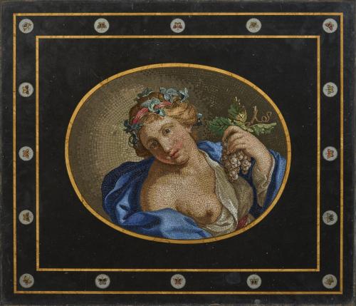Attributed to Andrea Volpini (Rome doc. 1756-1812) and Giacomo Raffaelli (Rome 1753-1836) - Marble Panel centred with a Mosaic Depicting a Bacchante and surrounded by micromosaic medallions of Butterflies