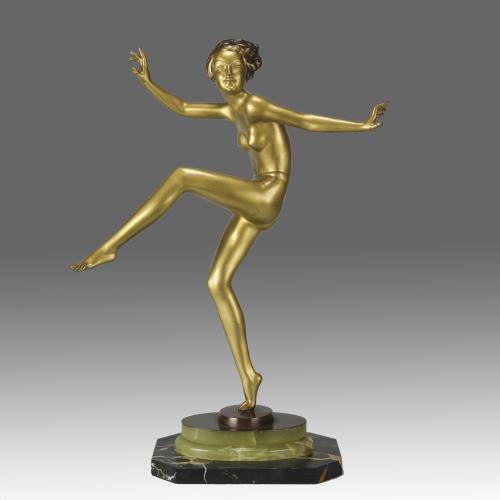  Early 20th Century Cold Painted Bronze entitled "Art Deco Dancer" by Lorenzl