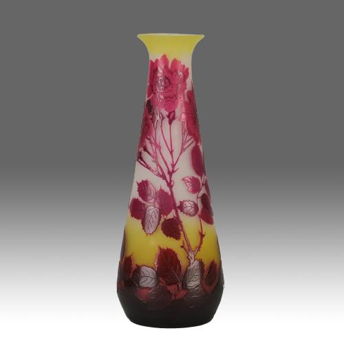 Early 20th Century Cameo Glass Vase entitled "Wild Roses Vase" by Emile Gallé