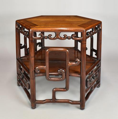 Chinese low hardwood six sided centre table, circa 1880