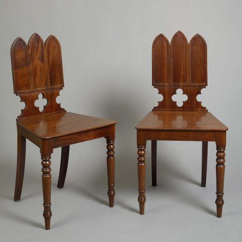 Gothic Revival Mahogany Hall Chairs