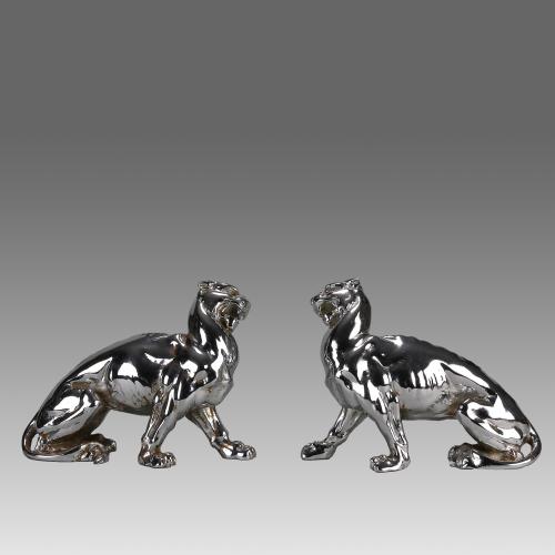 Early 20th Century Chromed Cast Iron entitled "Turning Panther"