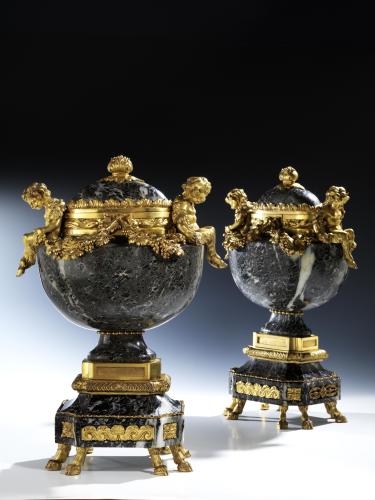 A Pair of Louis XVI Ormolu Mounted Campan Marble Vases  Circa 1770