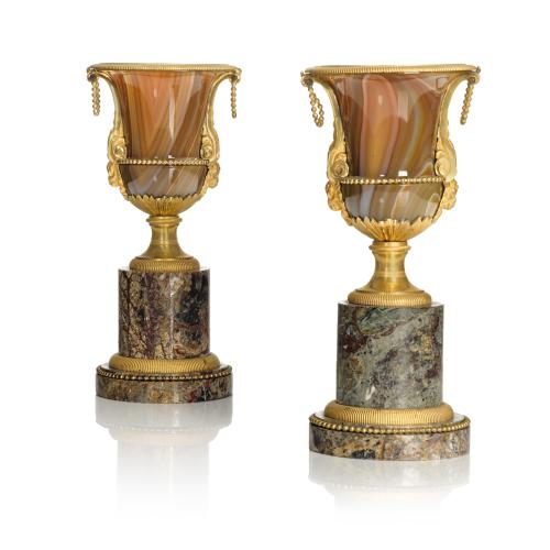 A Pair of Directoire Ormolu Mounted Agate Vases, Circa 1810