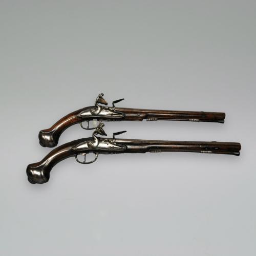 A Rare Pair of Long Barrelled Flintlock Pistols