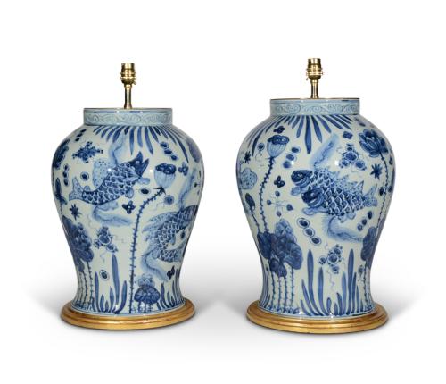 Blue and White Fish Lamps