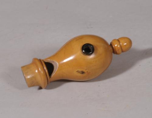 S/5979 Antique Treen 19th Century Boxwood Cuckoo Whistle