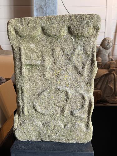 Rare limestone carved date stone 1672 with initials HX
