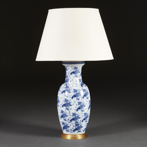 Large Blue and White Chinese Carp Vase