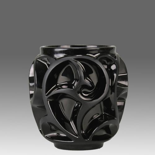 Late 20th Century Satin Black Glass Vase entitled "Black Tourbillon" by Lalique
