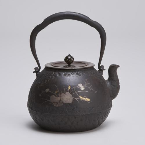 A 19th Century Iron Tetsubin (kettle) with Silver and Gold inlaid decoration