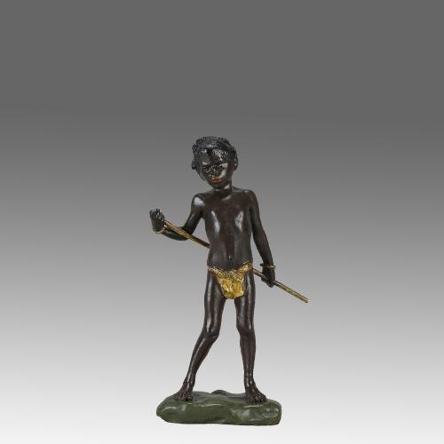 Early 20th Century Cold-Painted Bronze entitled "Arab Boy" by Franz Bergman