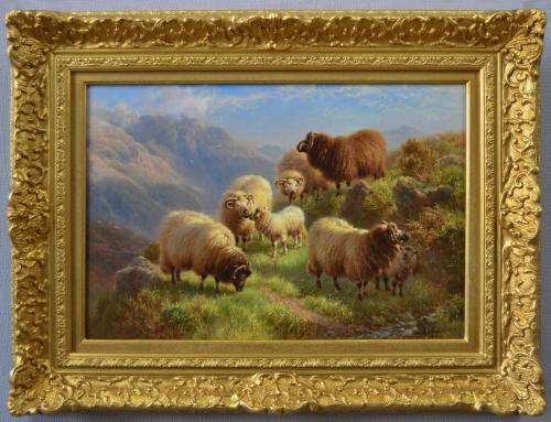 Scottish landscape oil painting of Highland sheep at the head of Glen Coe by William Watson Jnr