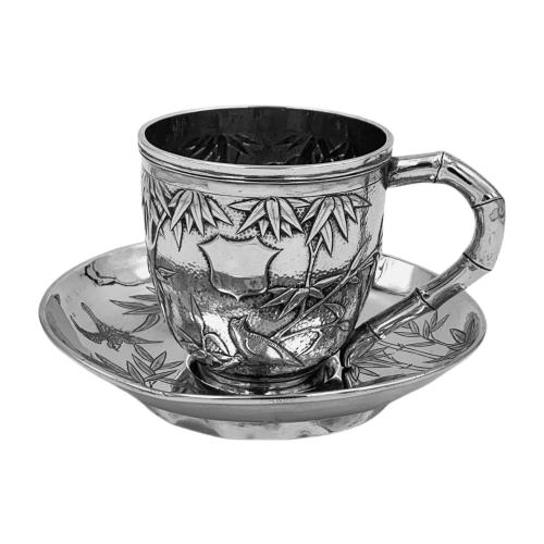 Chinese Export Silver Tea Cup and Saucer