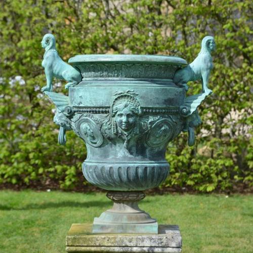 A bronze 'Versailles' garden vase with sphinxes