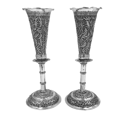 Pair of Chinese Silver Vases