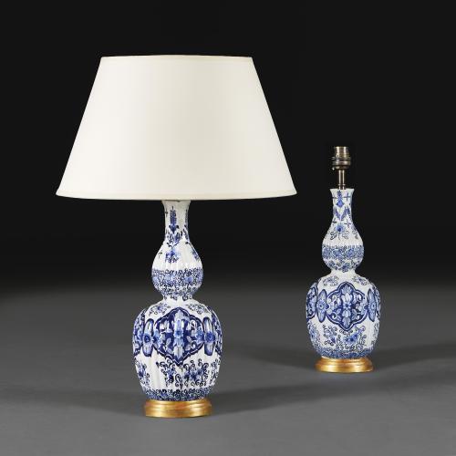 A Pair of 19th Century Blue and White Delft Lamps