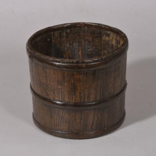 S/6031 Antique Treen Early 19th Century Iron Bound Ash Bucket