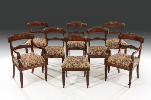 Set of Carved Mahogany Dining Chairs (6+2)