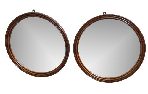 Pair Of Mahogany Circular Convex Mirrors