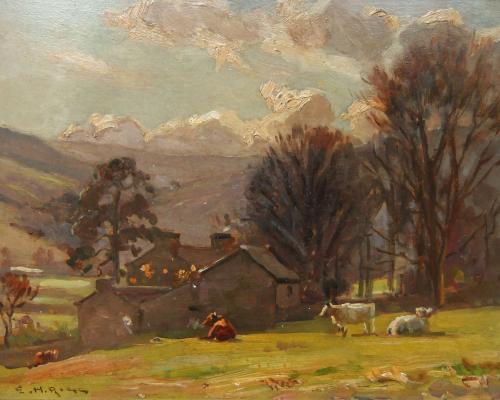 Ernest Higgins Rigg "Paradise House, Low Row," Swaledale oil painting