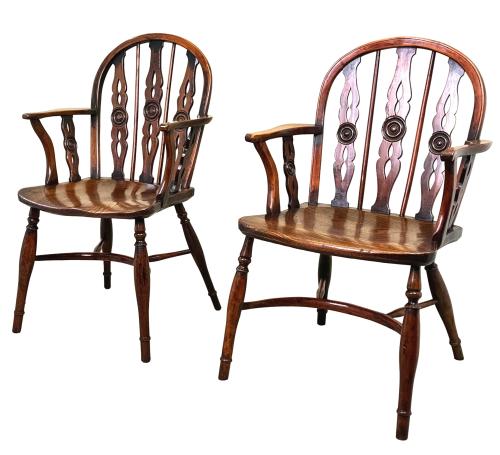 Yew Wood Pair Of 19th Century Windsor Armchairs